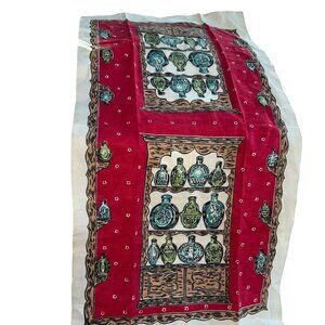 Vintage LINEN NEW turquoise red vases urns print one tea dish towel